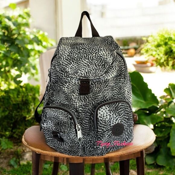 Kipling Firefly Small Backpack Grey Leopard Print  Convertible Bag - Picture 1 of 14